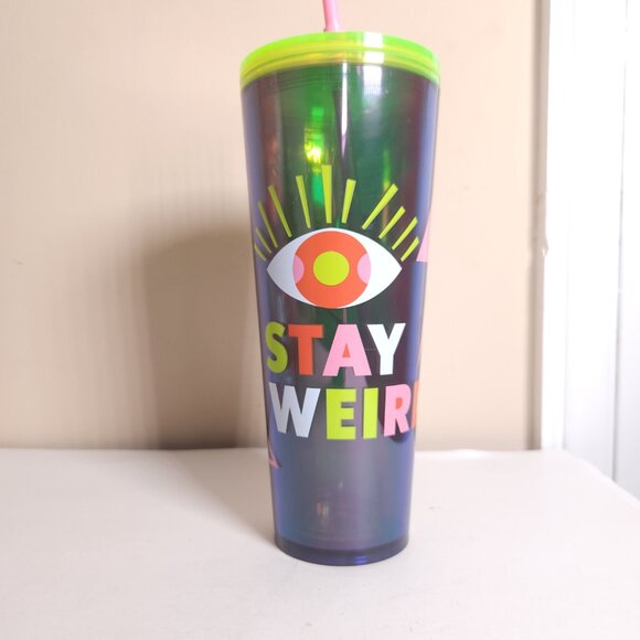 Starbucks 2023 Stay Weird EVIL EYE Neon Lime Green Venti 24 Oz Cold Cup - Picture 1 of 14